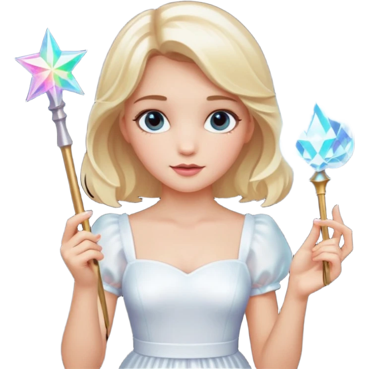 dorothy queen blonde hair, white dress with magic wand emoji
