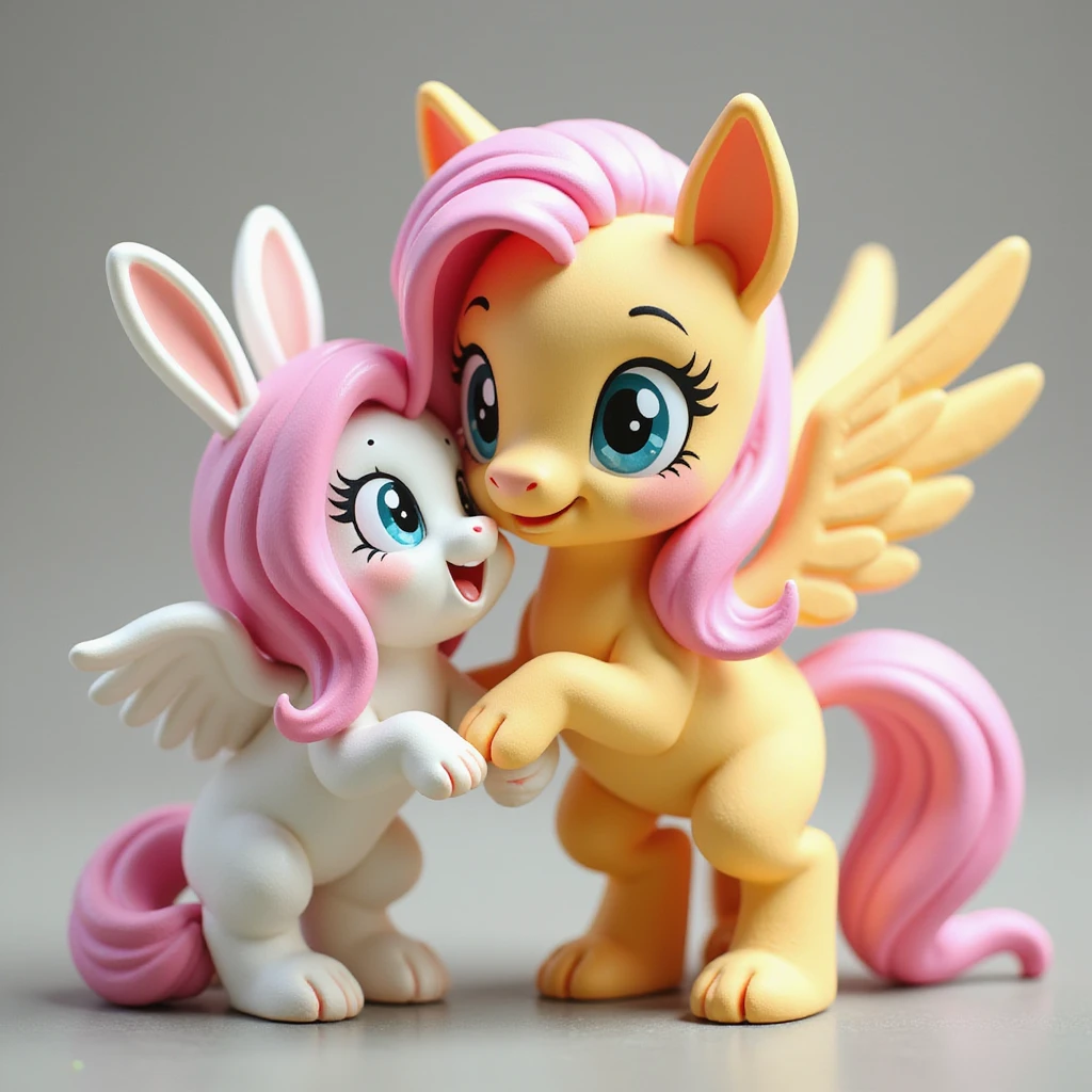 Fluttershy in a realistic style playing with Angel Bunny, no background, transparent emoji