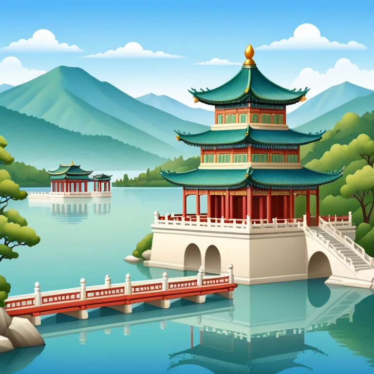Summer Palace with pavilion by a serene lake emoji