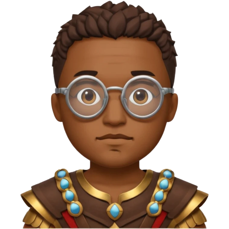 Xeko, wearing gladiator cloth, big round glassed emoji