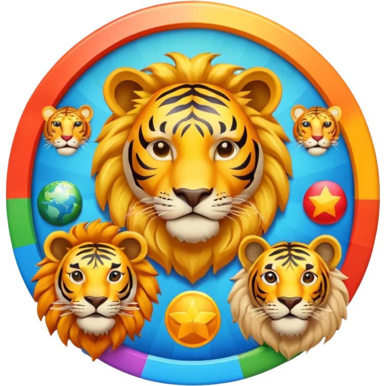 Palabra TEAM UNIVERSO con tigre en la derecha. León izquierda, un mundo en centro emoji