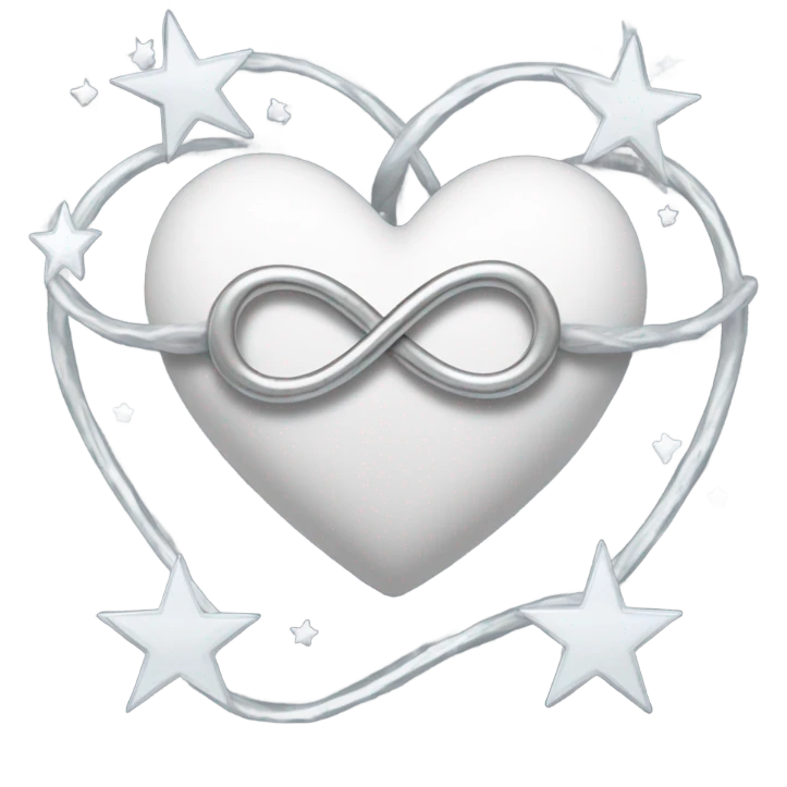 White heart with a silver infinity sign and stars  emoji