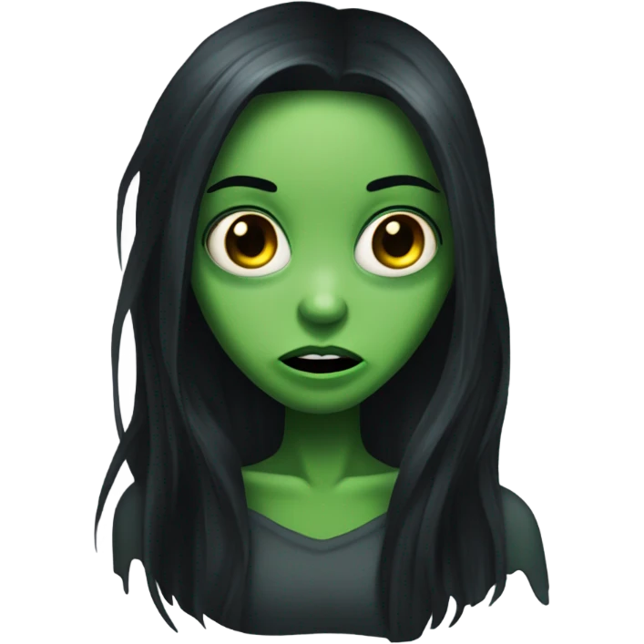 JUST ONE BRUNETTE zombie girl in horror green skin and long black hair emoji