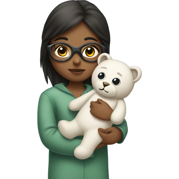 Girl wearing eye mask, and pyjamas and holding stuffed animal emoji