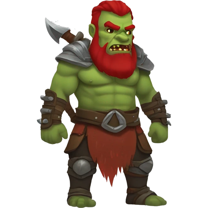 Armored Berserker orc with red beard & red ponytail emoji