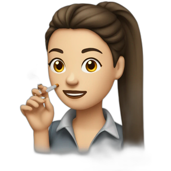 A long haired brunette woman in a ponytail smoking a cigarette emoji