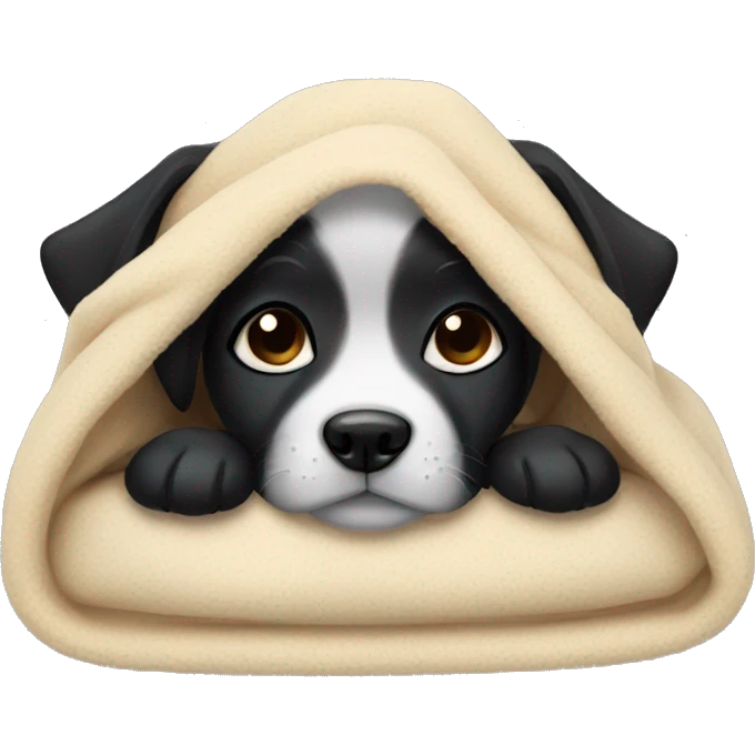 black puppy cozy in blanket emoji