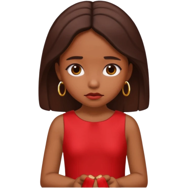 Brown girl with a red dress with sad face with a ring on her hand  emoji
