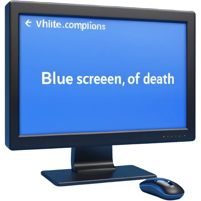 3D render of Blue Screen of Death, digital glitch art aesthetic, data corruption visual, computer monitor displaying a solid blue screen with white text, pixelated distortion, emoji style, isolated on white background --v 6.0. emoji