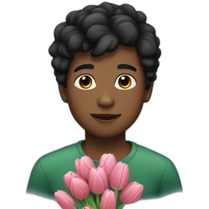 black hair boy with tulips emoji