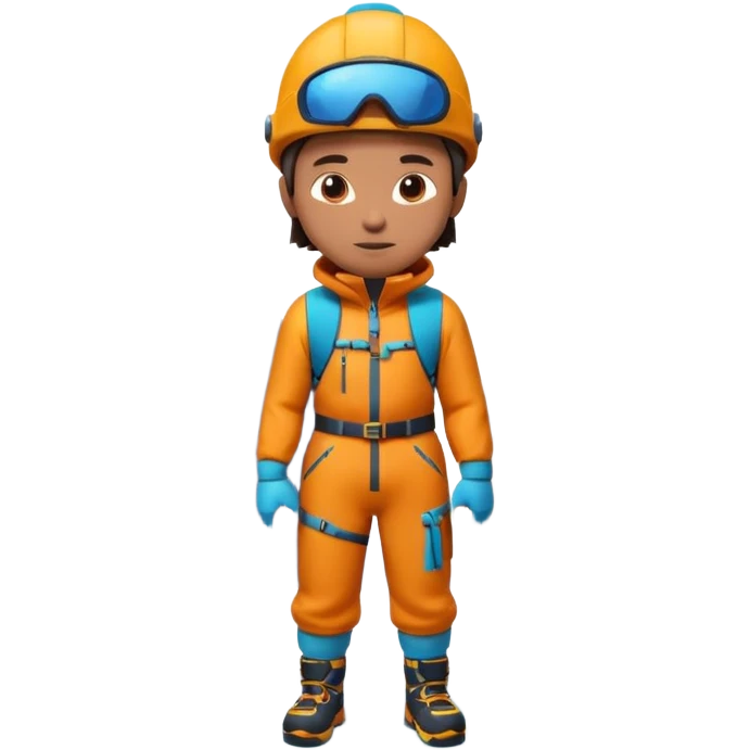 A 3D cartoon mountaineer standing on a snowy Everest-like summit with a flag, wearing colorful climbing gear, soft lighting, Memoji-style.negative : Flag emoji