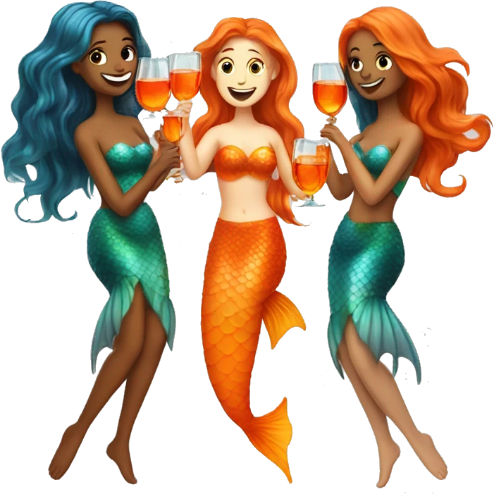 Three mermaids drinking aperol emoji