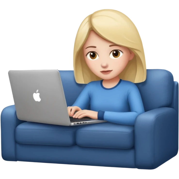 A girl is lying on the couch with a laptop, working emoji