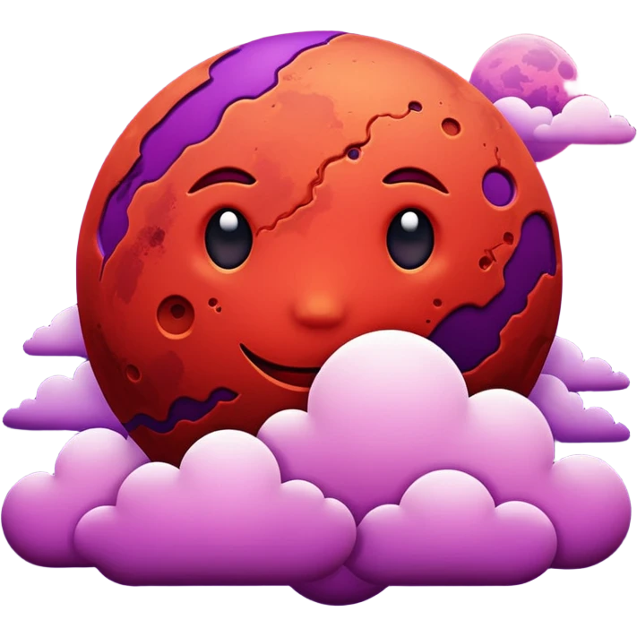 Crimson red planet with clouds and a purple sun behind it emoji