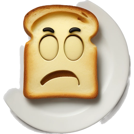exaggerated sad expression features on a humanoid toast-face slice of sad toast emoji