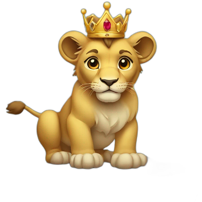 A lion cub with a crown, standing on a rock. emoji