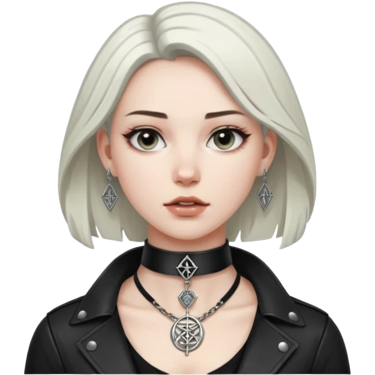 Leather choker with sigil around woman’s neck, pulse visible, dominance tone emoji