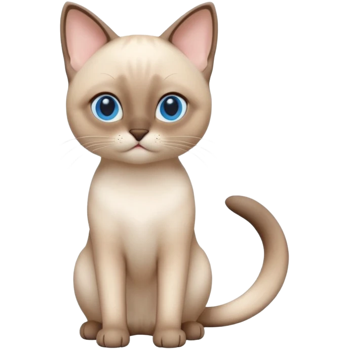 A 3D cartoon Siamese cat in creamy white with faint beige points, smooth short fur, bright eyes, calm lighting, Memoji-style rendering. full body or half body. emoji