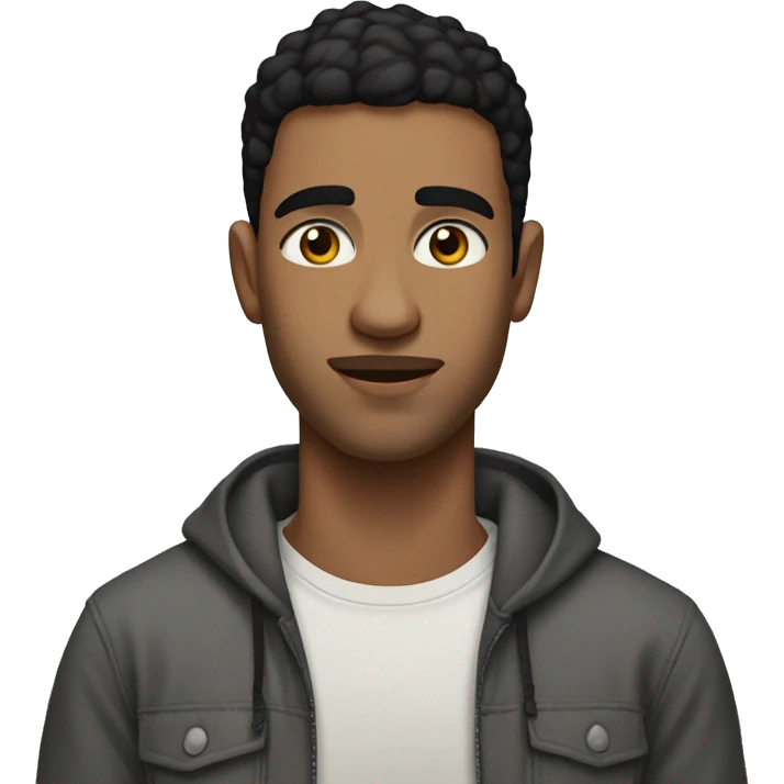 A 22 year old, North African man, with short black hair, with none facial hair,   with brown eyes wearing a t-shirt. emoji