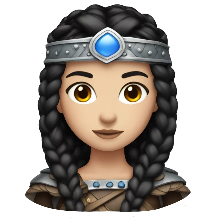 Shield maiden with Black hairbraid and blue eyes emoji