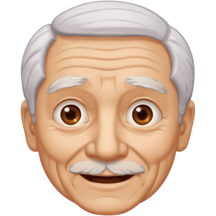 Abuelo hombre, ojos cafés, muchas arrugas, aspecto feliz, el pelo debe ser blanco no morado. emoji