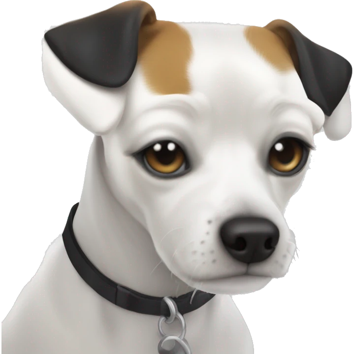 solid white jack russell beagle mix with solid black eyes  emoji