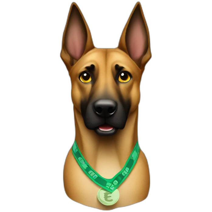 Malinois dog with dollar eyes emoji