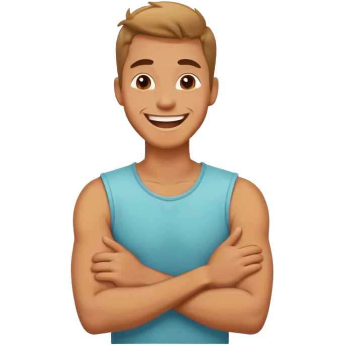 Arms crossed around neck laughing guy emoji