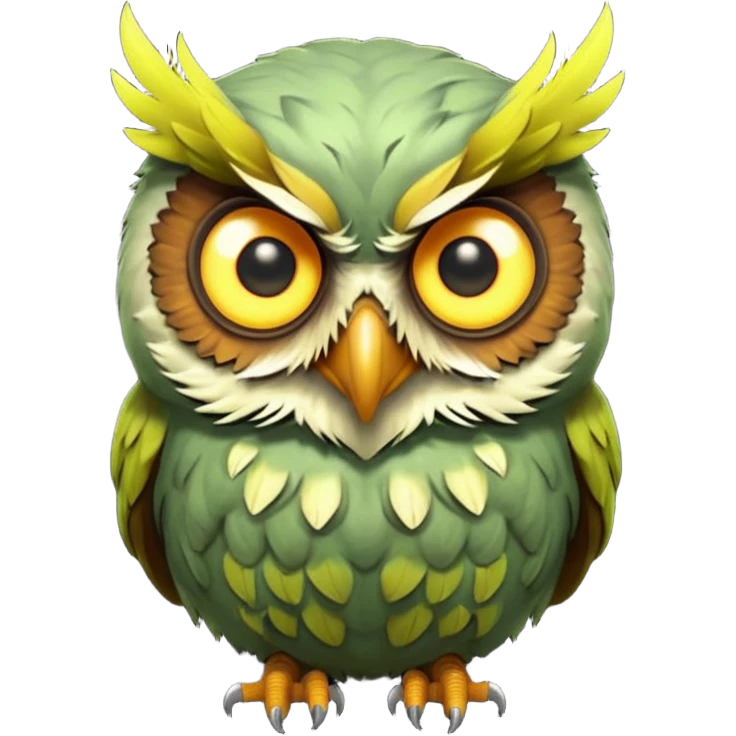 zombie owl portrait, head and shoulders only, ragged feathers, glowing eerie eyes, haunted night creature vibe, 3D cartoon, mobile game icon style, clean background, no text, no watermark
 emoji