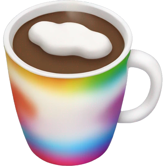 Rainbow coffee cup with hot coco and no face emoji