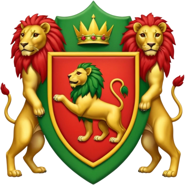 Bob Marley heraldic crest with ethiopian lions and colors emoji
