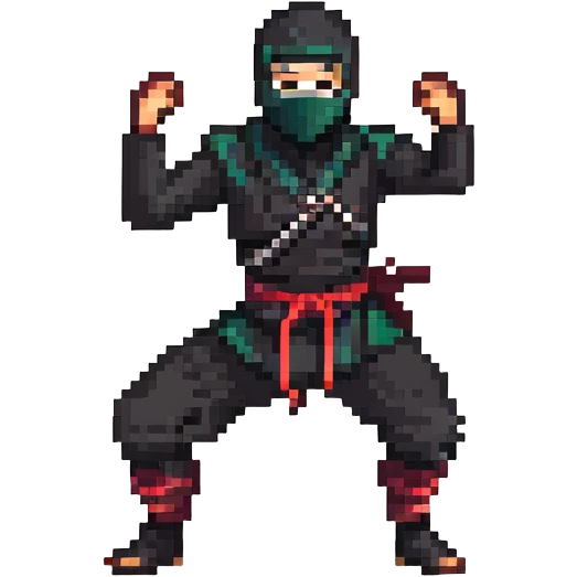 pixel art ninja, black outfit, mask, dynamic pose emoji