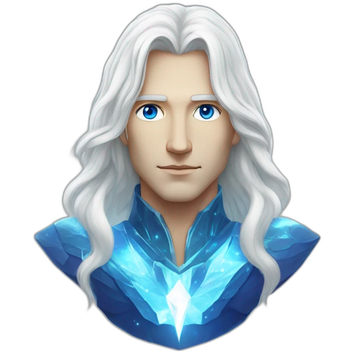 male nordic pleiadian with long white hair and blue eyes, crystal necklace emoji