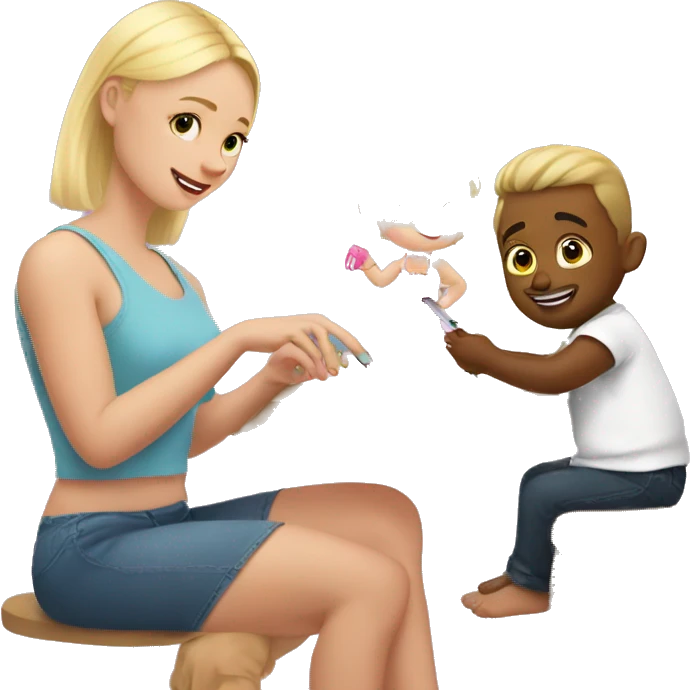 blonde babydaughter gives blonde dad a manicure emoji