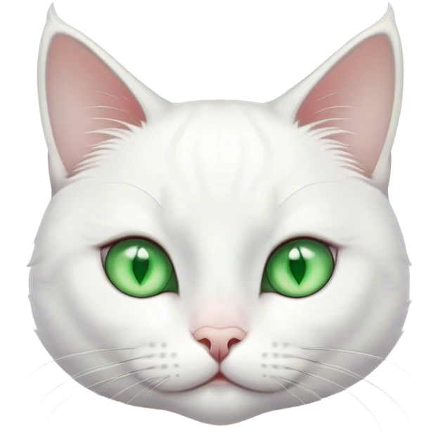 cute white cat with silver back and green e emoji