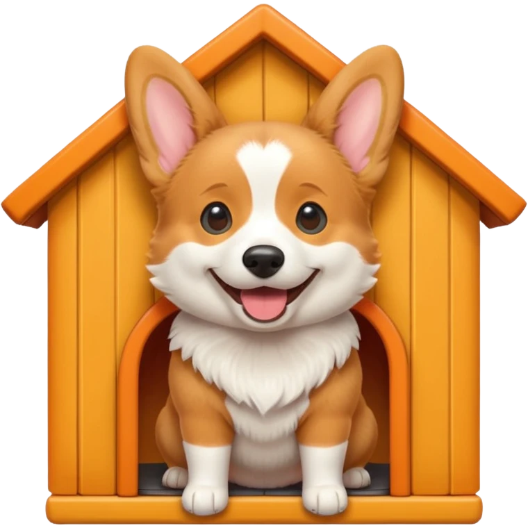 realistic corgi with its head sticking out of a dog house, emoji style emoji