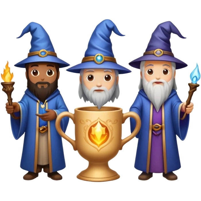 three wizards standing around a magical cup emoji