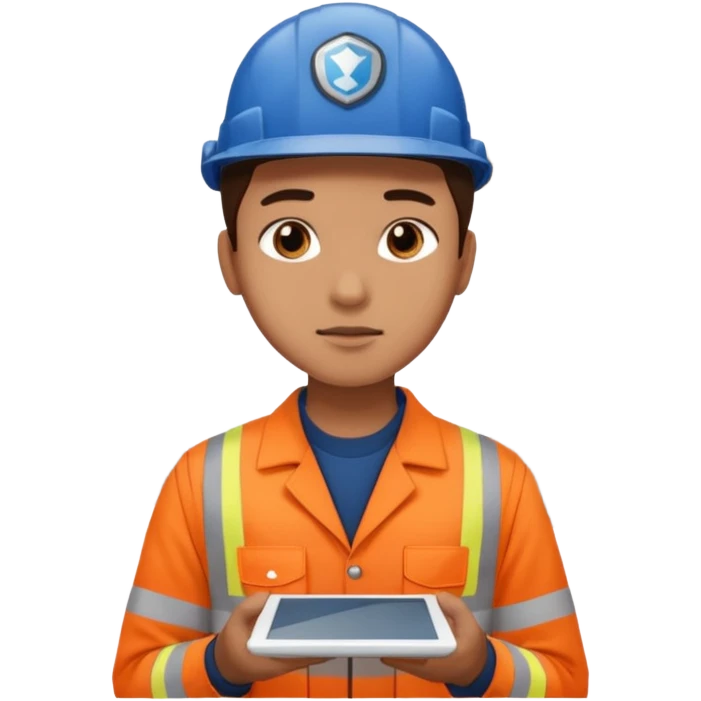 create a realistic emoji shwoing logistic worker controling something with an ipad emoji