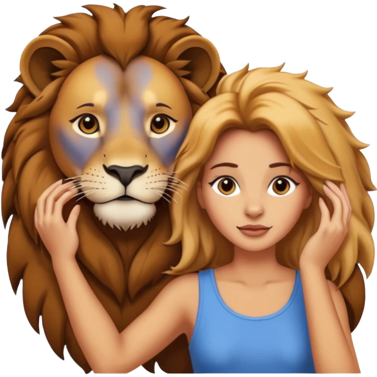 Gata tocando la cabezo de un leon emoji