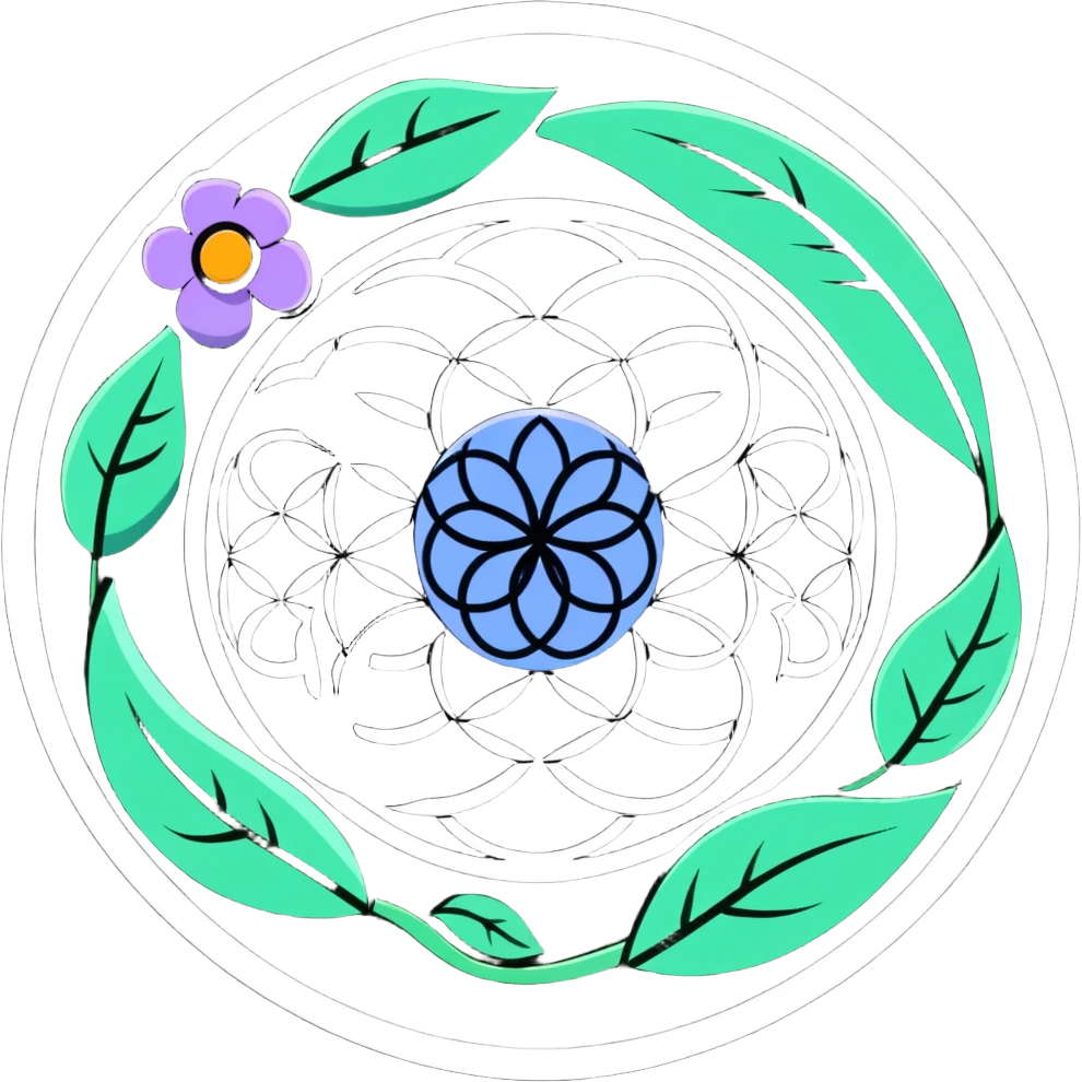 Flower of life surrounded by vines that have mystical eyes in the leaves emoji