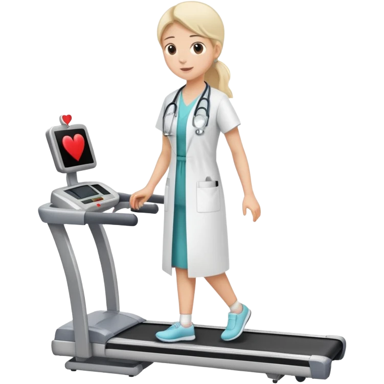 treadmill, patient in hospital gown, heart monitor, and doctor emoji