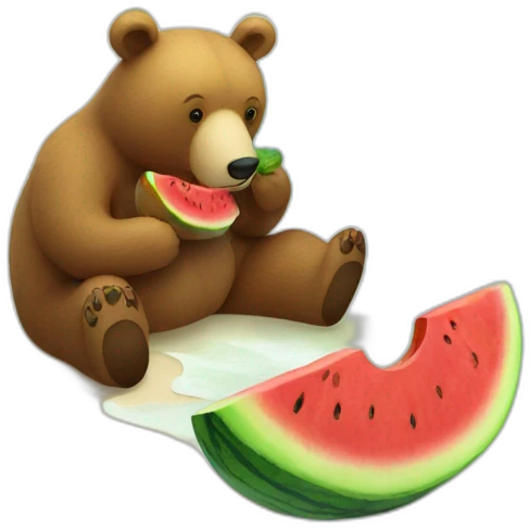 A bear eating watermelon on the beach  emoji