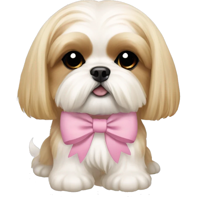 golden cream shih tzu white girl cute medium hair pink bow emoji