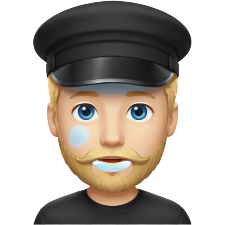 Ragazzo biondo con occhi azzurri e con barbetta bionda e cappello nero con visiera emoji