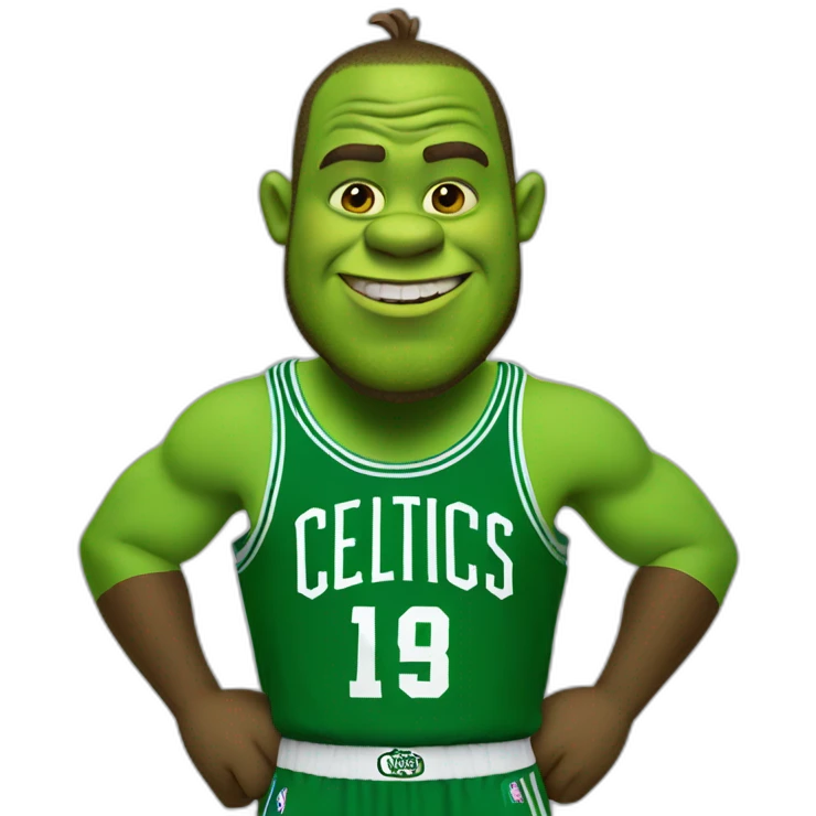 shrek wearing green boston celtics jersey emoji