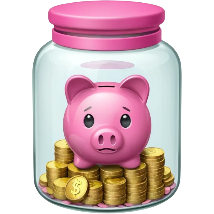 glass tip jar emoji style, simple with cash and coins pink emoji