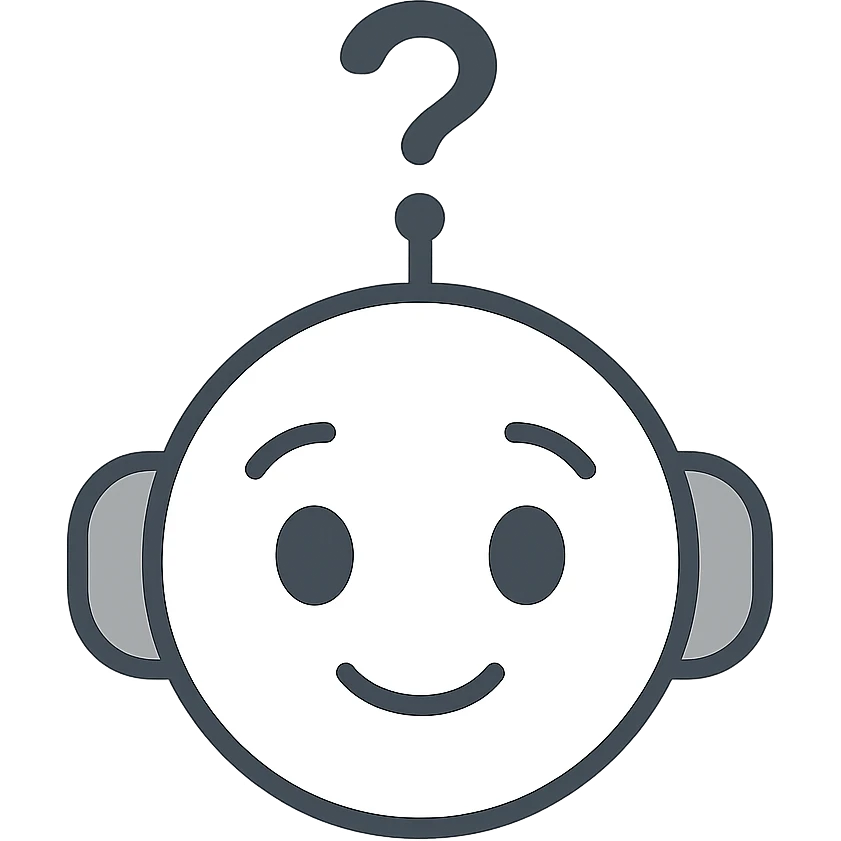 a helpful robot face with a question mark, clean modern style, no background emoji