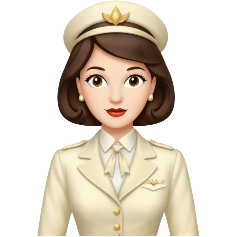 Maxene Andrews from The Andrews Sisters with long dark brown hair, ivory outfit emoji
