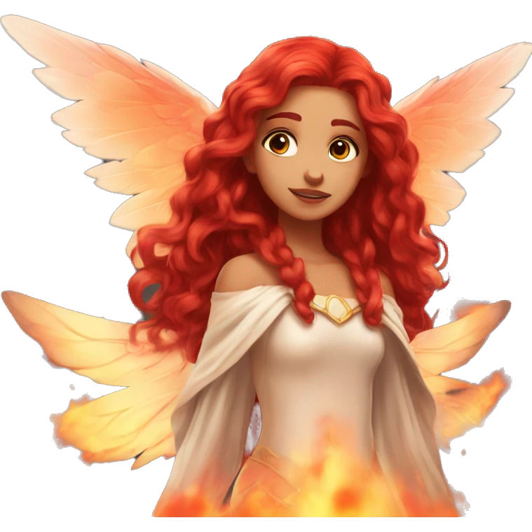 big wings, fire, Beautiful, fairy, red, long hair emoji