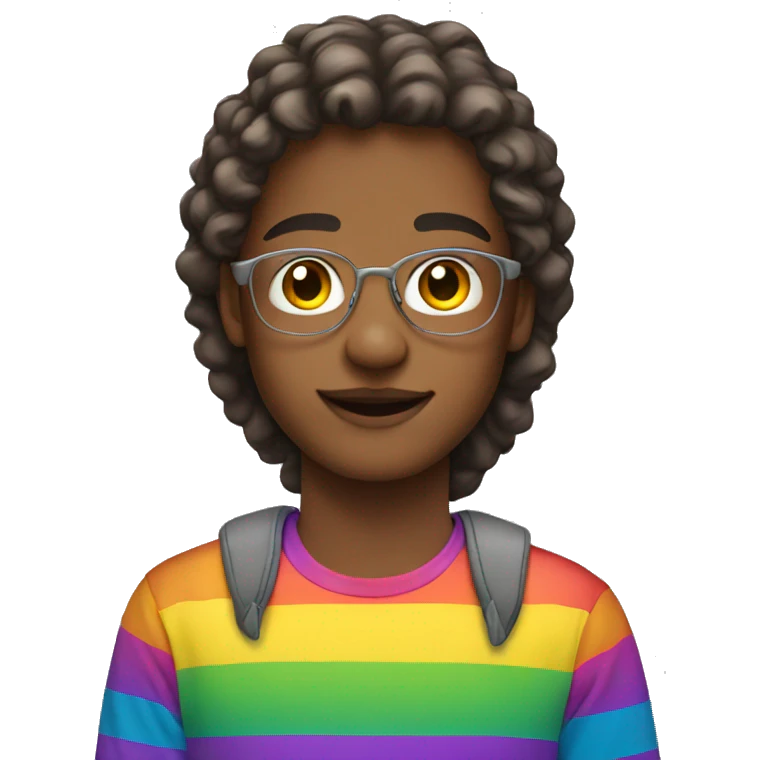 teenager wearing a rainbow shirt emoji